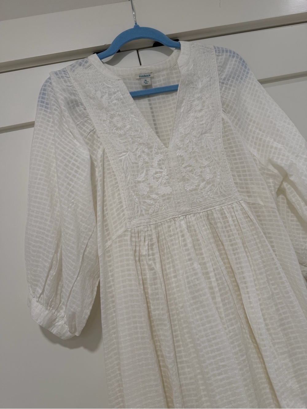 Sundance XL White Embroidered Cotton Boho Midi Dress High Low Lined - Picture 4 of 14